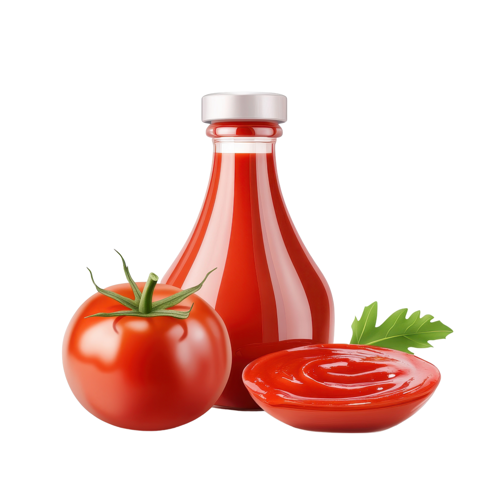 Delicious ketchup made from fresh tomatoes with sauce on Transparent background, Ketchup sauce isolated on background png