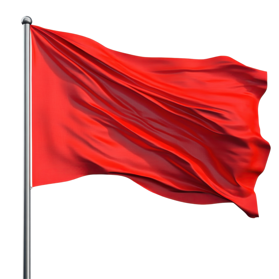 Bright red flag waving against a plain white background displayed in a sports context, Golf Red Flag white background png