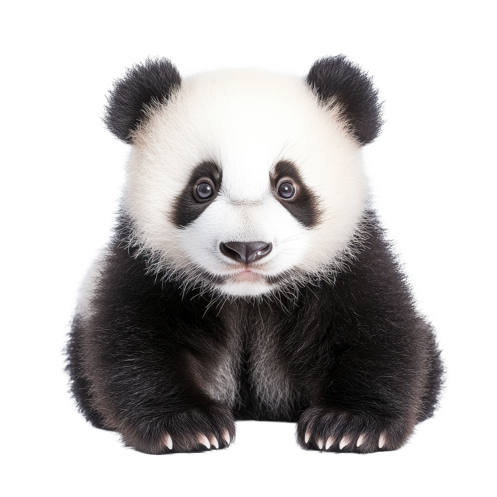 Cute panda sitting on a Transparent background with an adorable expression and fluffy fur, Cute panda. background png