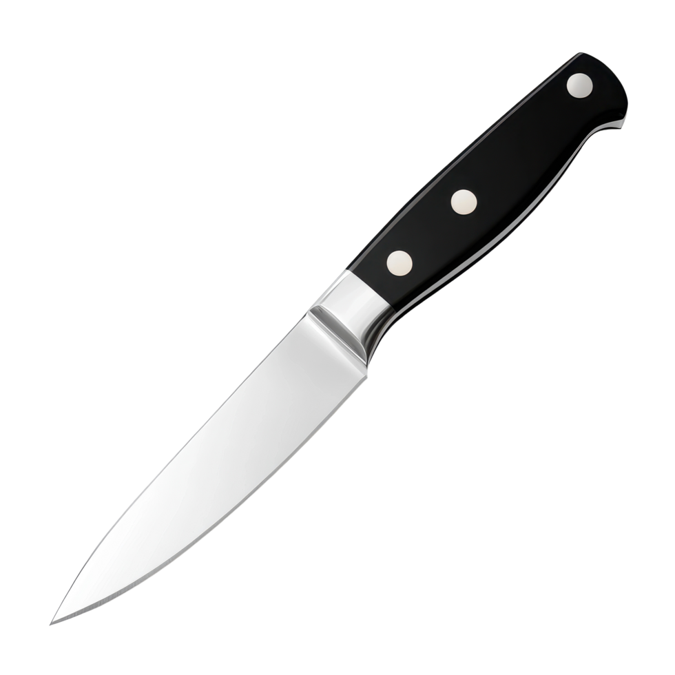 Sharp kitchen knife with a black handle isolated on a clean Transparent background for culinary use, Kitchen knife isoalted on background png