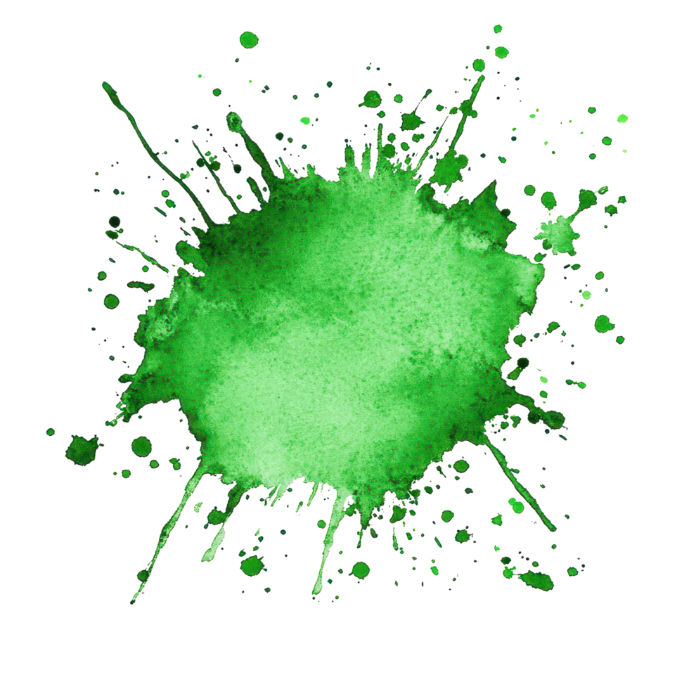 Vivid green color stain isolated on a clean white background with splatters and drips, green color stain isolated on white background png