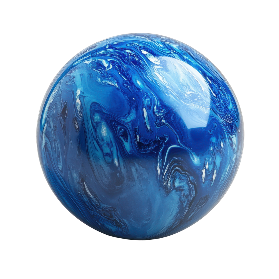 Bright blue bowling ball isolated on a clean white background showcasing its glossy finish and vibrant design, Blue Bowling Ball isolated on white background png