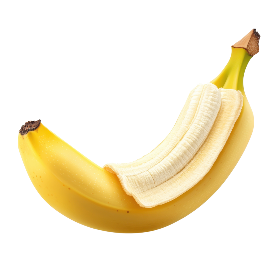 Slice of banana with peel removed on a plain Transparent background showcasing its vibrant color and texture, slice banana on background png