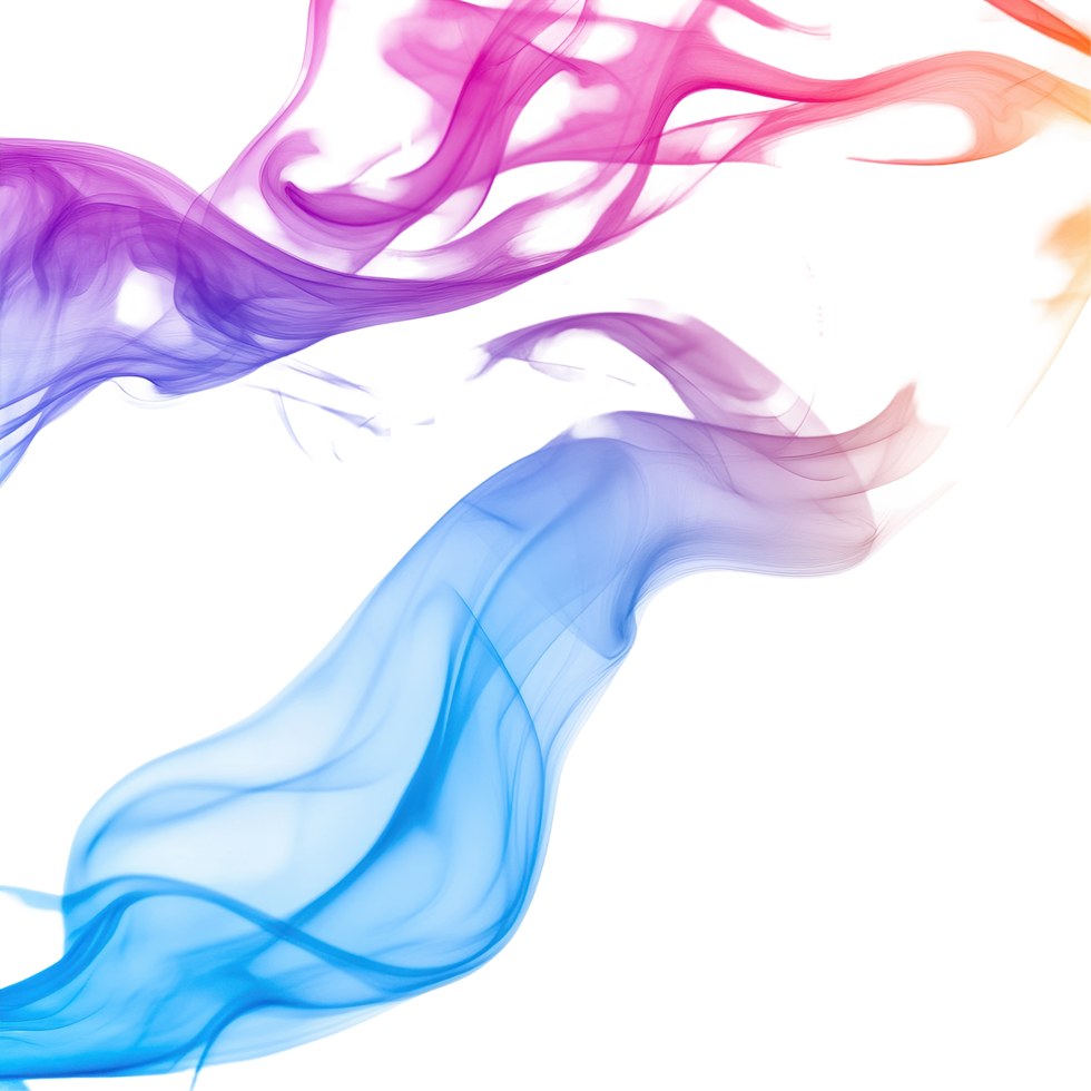 Close up of colorful wave smoke on a Transparent background creating artistic patterns, close up a wave colored smoke, background png
