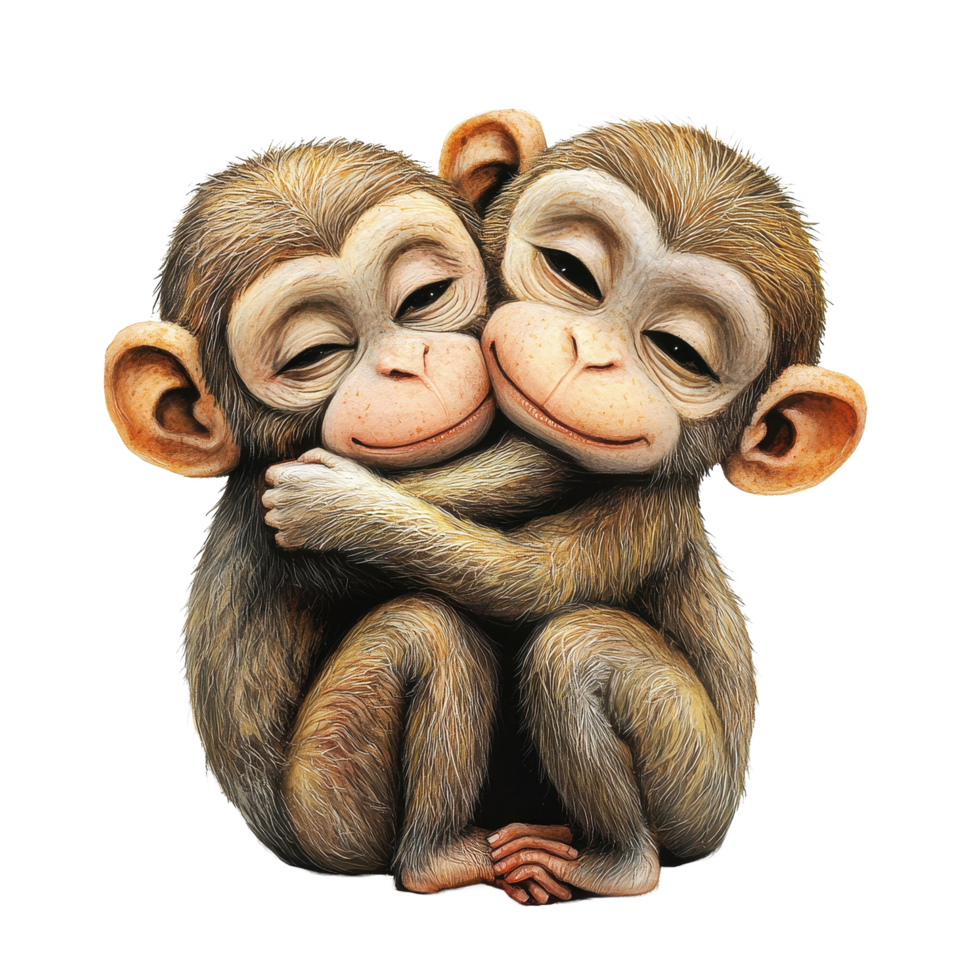 Monkeys demonstrate affection and companionship against a serene Transparent background, Monkeys Embrace The Art Balance, background png