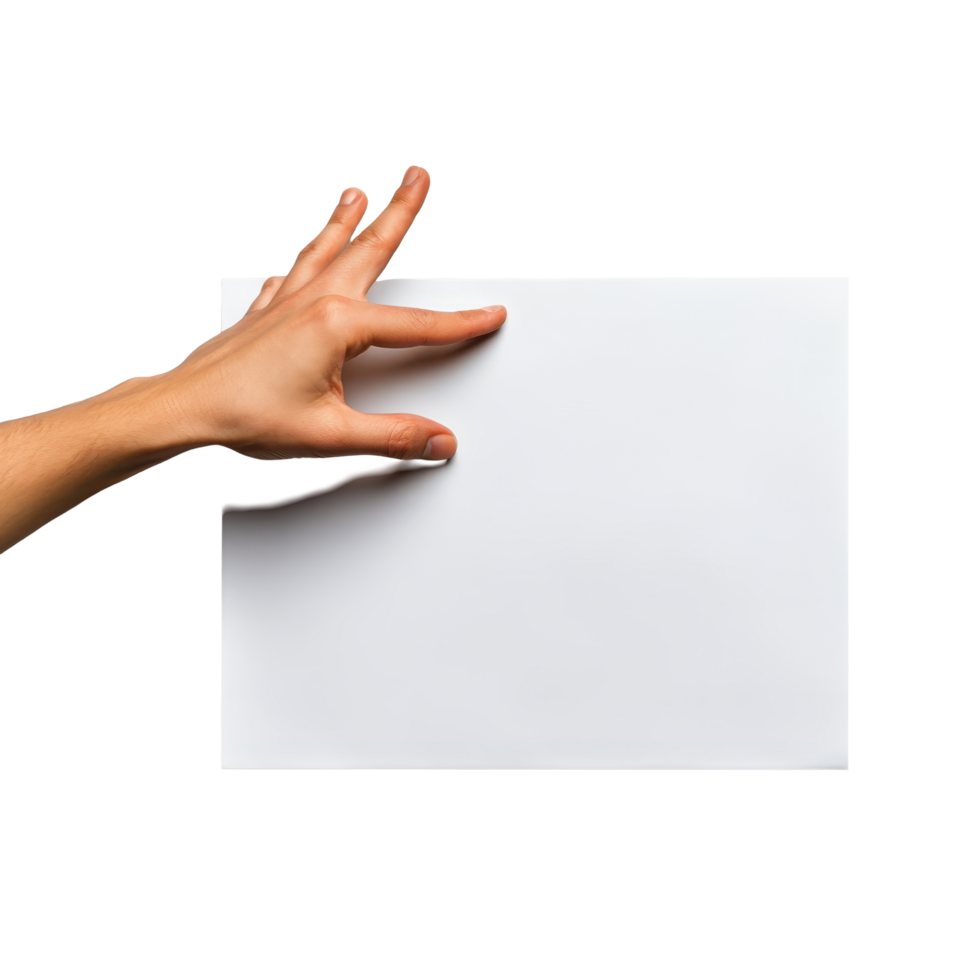 Hand signaling to turn the page on a blank sheet of white paper in a minimalist setting, Hand Signaling Next Page on Blank Paper, white background png