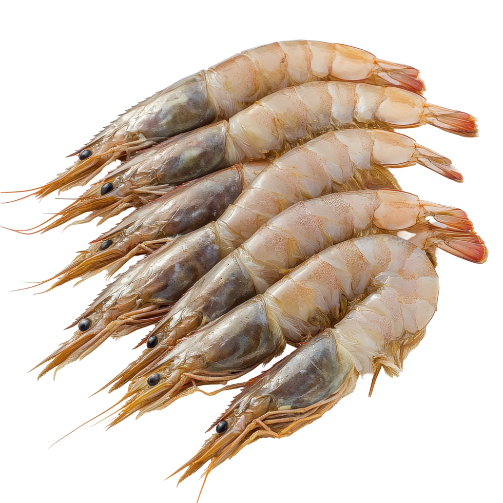 Fresh shrimp arranged neatly on a Transparent background ready for culinary use or presentation, Shrimp on background with background png