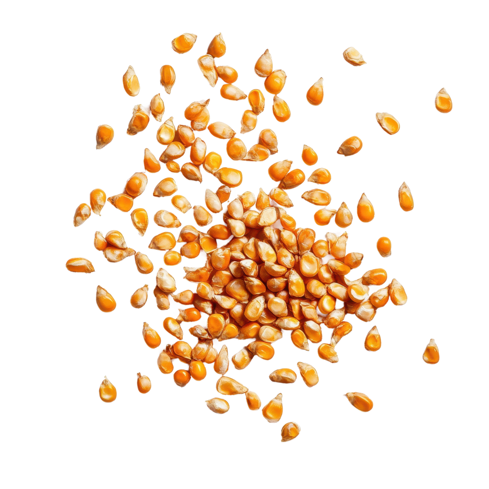 Corn seeds scattered on a Transparent background for agricultural use and planting, corn seeds on background png