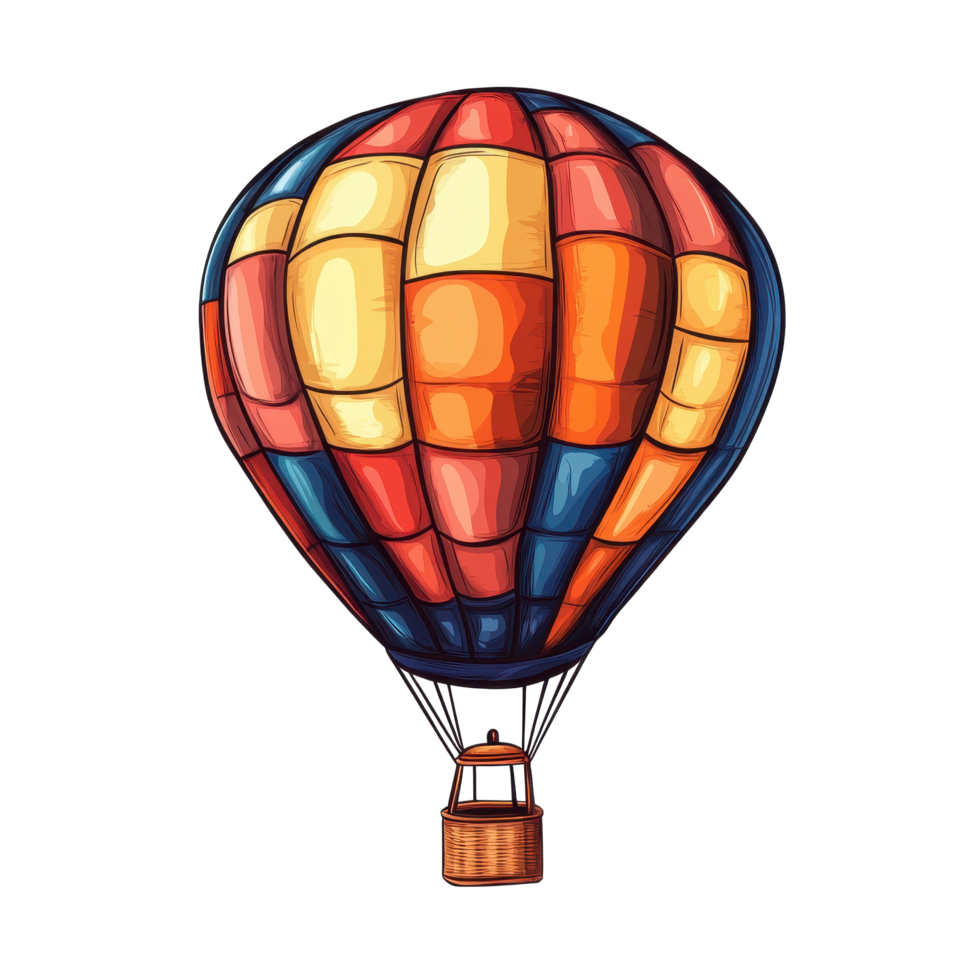 Colorful hot air balloon floating against a cartoon style white backdrop in a playful and bright atmosphere, Hot air balloon with cartoon style white background png