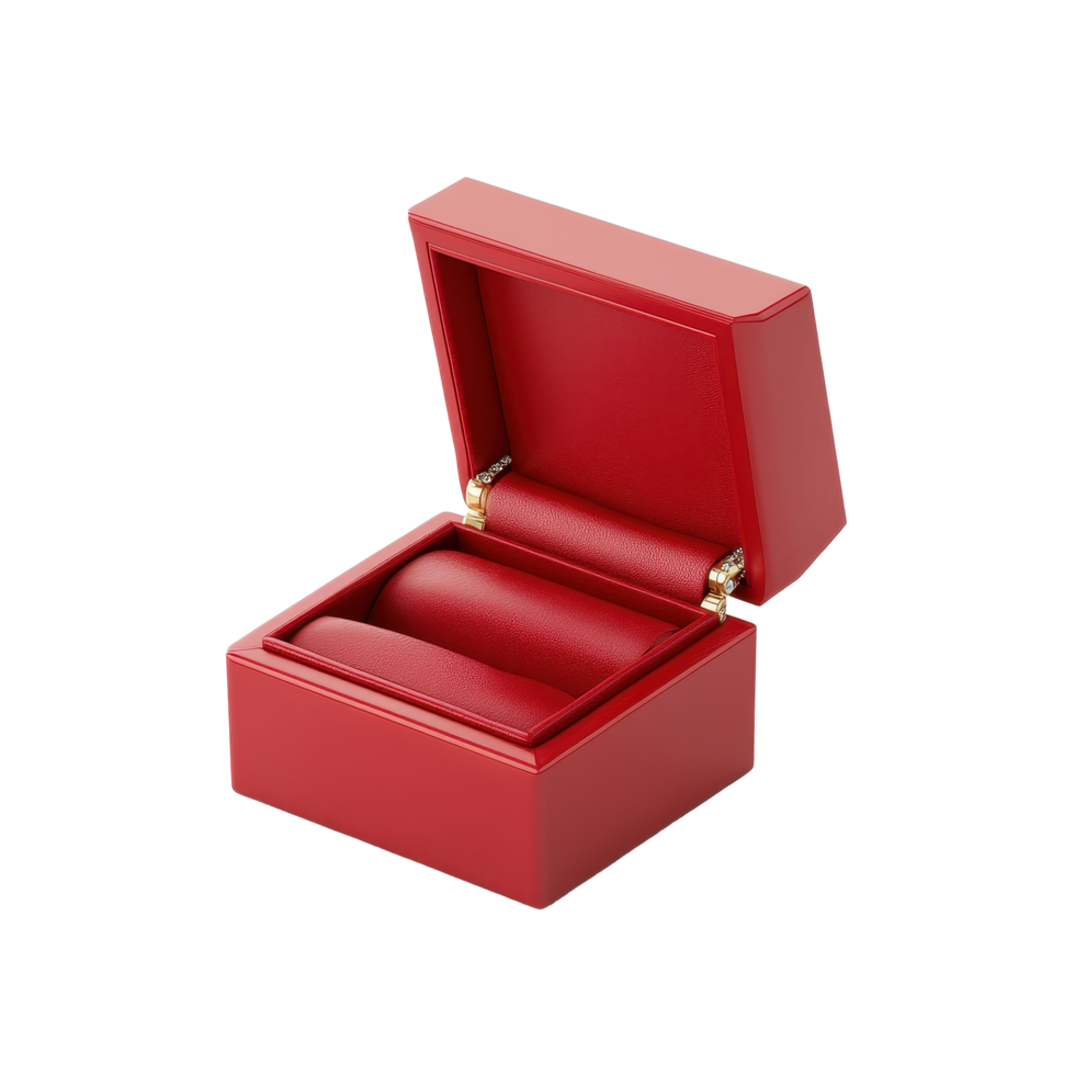 Red ring box open on white background perfect for proposal or gift presentation, Empty red ring box isolated on white background png