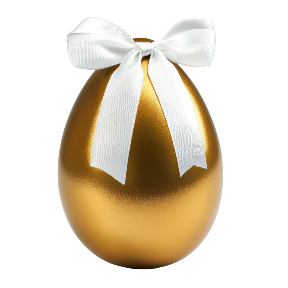 Elegant golden egg with white ribbon isolated on a clean white background for festive occasions, Golden egg with a ribbon isolated on white background png