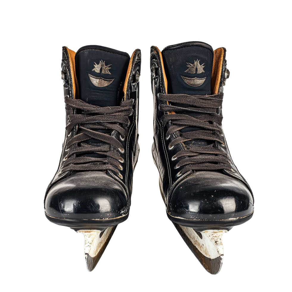 High quality black ice hockey skates displayed on a clean Transparent background for sports enthusiasts, Pair Black Ice Hockey Skates, isolated on background png