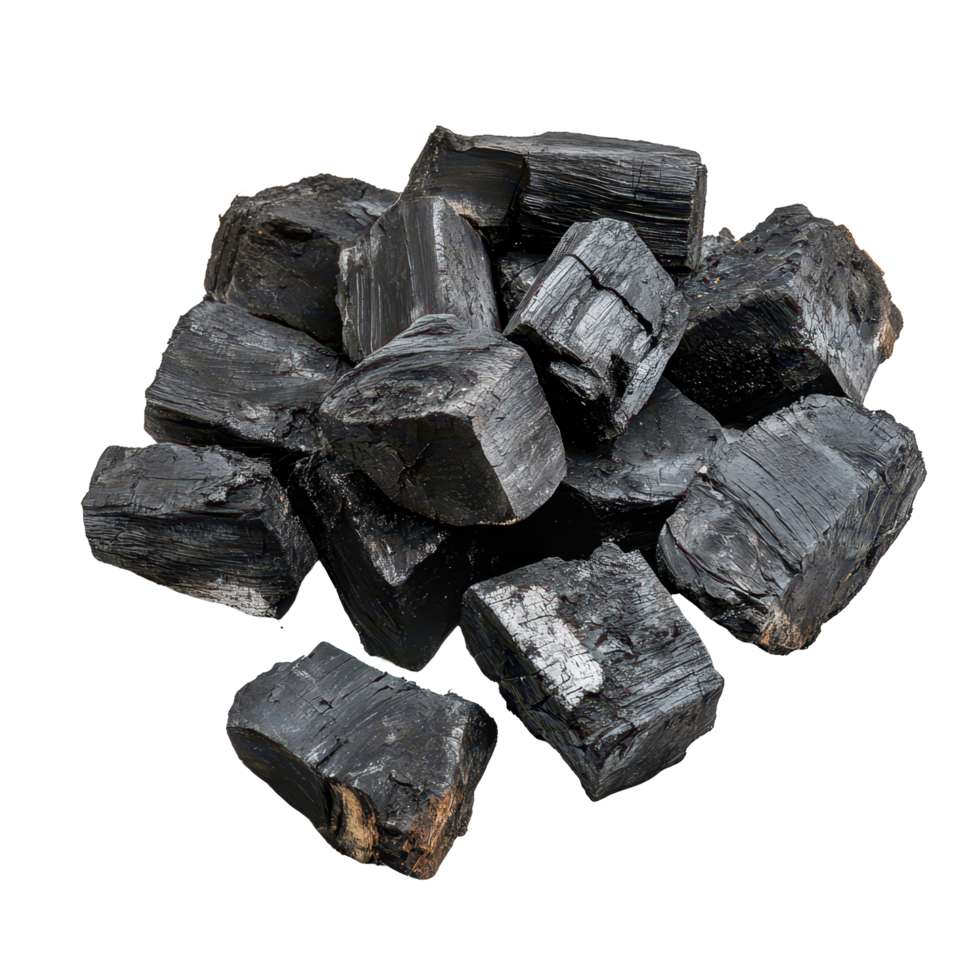 Grilled coal logs arranged on a clean kitchen countertop with a white background, Grilled coal logs in the kitchen, white background png