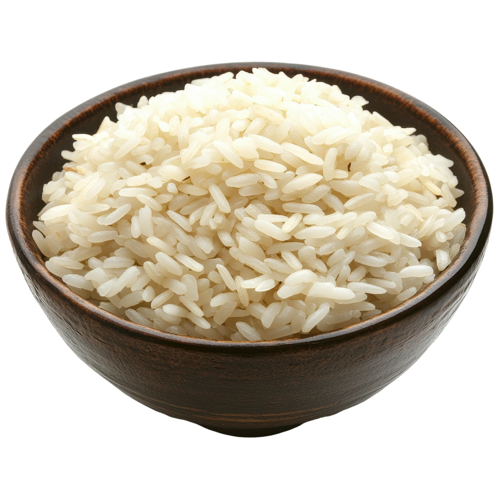 Bowl filled with uncooked white rice on isolated white background for culinary presentation, bowl full riceisolated on white background png