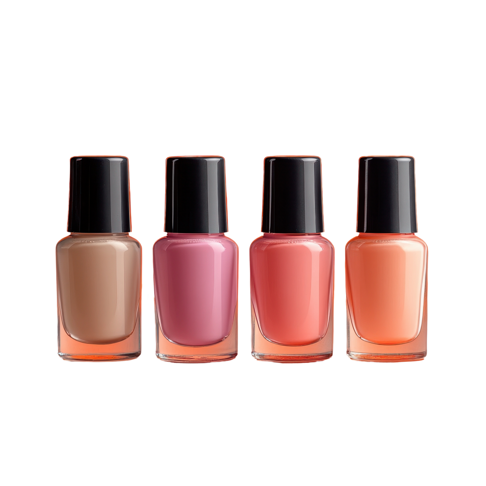 Nail polishes displayed on a vibrant background showcasing various shades and colors, Nail polishes isolated on background png