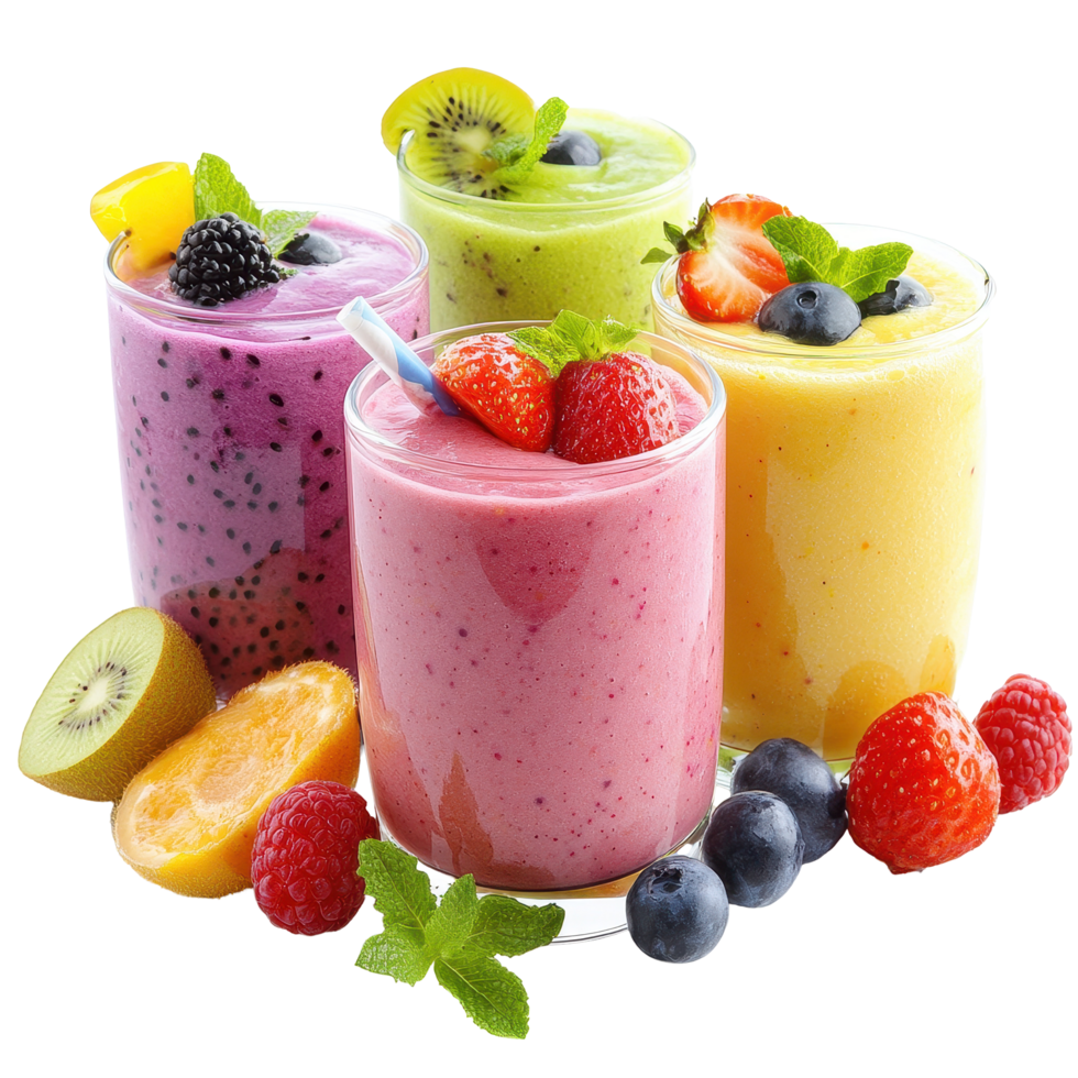 Refreshing fruit smoothies featuring vibrant flavors and fresh ingredients on a white background, Fruit Smoothies Isolated on a White Background png