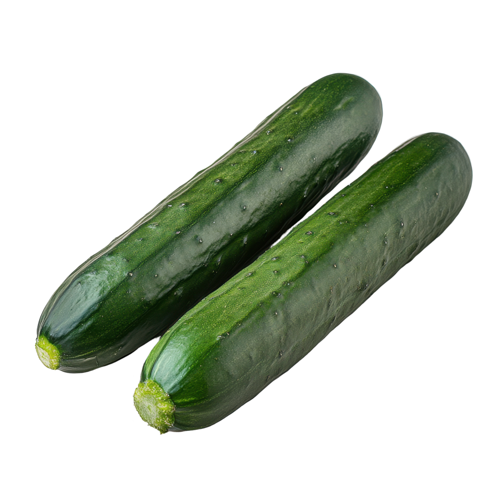 Fresh cucumbers on a clean Transparent background highlighting their crisp texture and vibrant color, Two cucumbers on background png