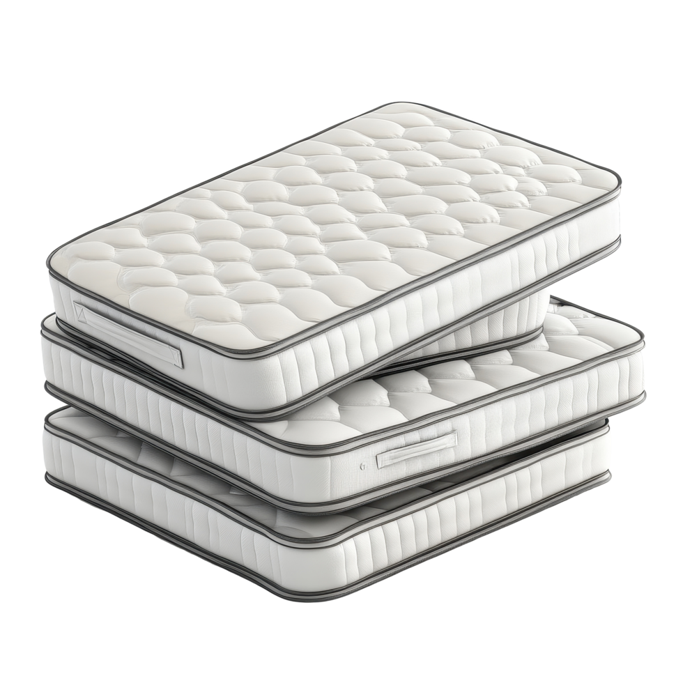 Comfortable mattresses stacked on a Transparent background ideal for rest and relaxation, mattresses isolated on background png