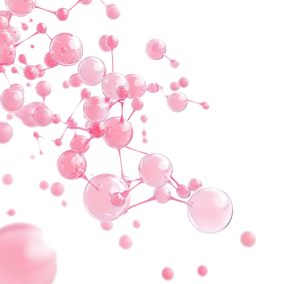 Molecule structure featuring pink bubbles on a Transparent background illustrating scientific concepts and beauty, Molecule and pink bubbles background png