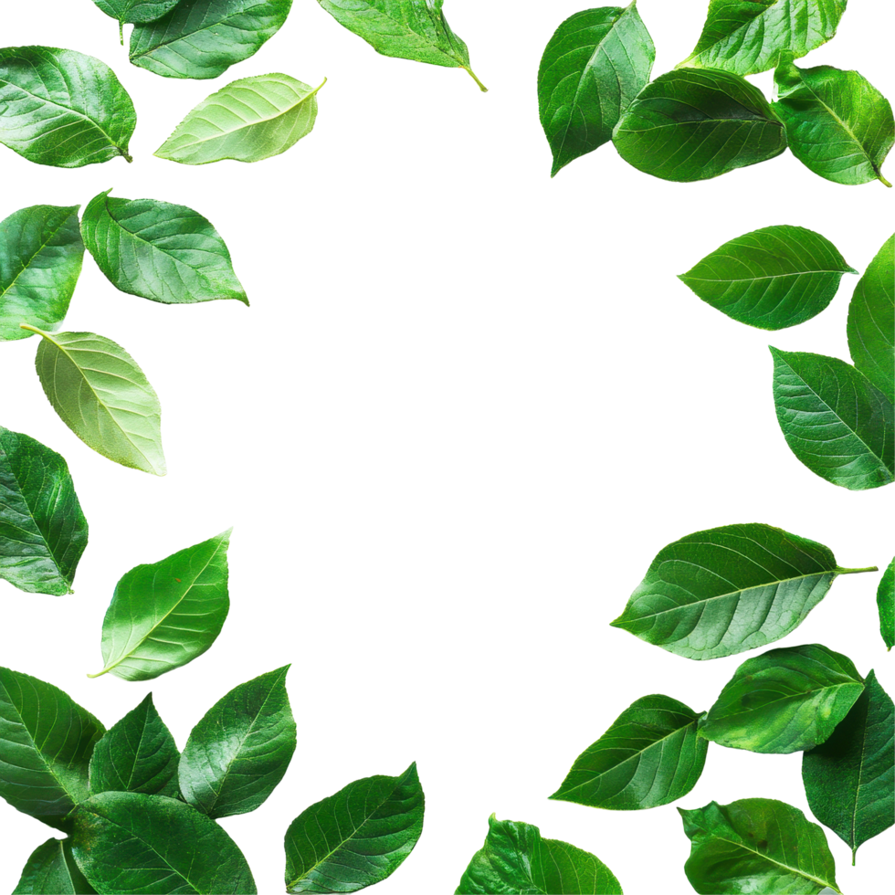 Natural green leaves frame with copy space on a Transparent background for creative design and decoration purposes, Leaves frame with copy space isolated on background png
