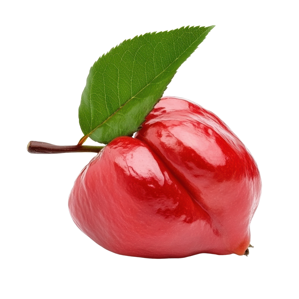 Fresh rose apple with green leaf isolated on Transparent background for natural food display, rose apple with leaf isolated on background png