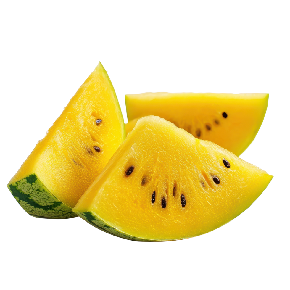 Unique yellow watermelon slices on Transparent background perfect for summer dishes and refreshing snacks, yellow watermelon isolated on background png