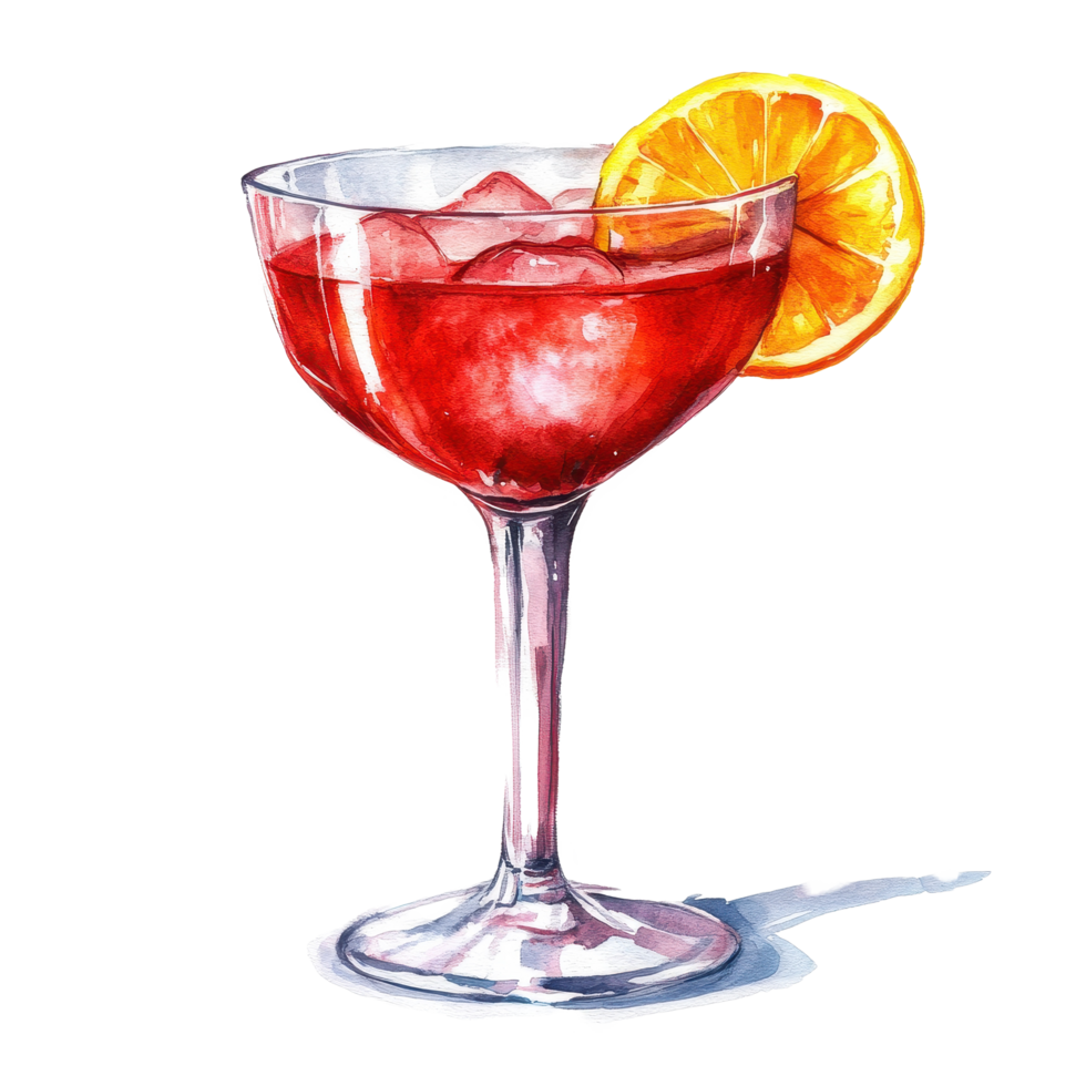 Refreshing red cocktail garnished with an orange slice on a Transparent background for summer enjoyment, Red Cocktail, background png