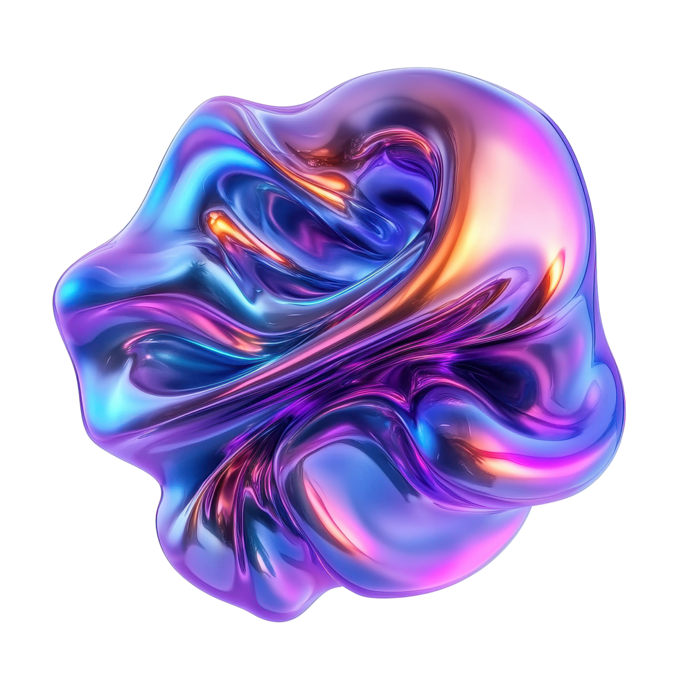 Metallic neon fluid shapes create a vibrant display on Transparent background, Metallic neon fluid shapes isolated on background png