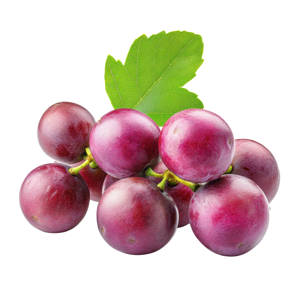 Burmese grapes clustered with green leaf isolated on a white background, showcasing freshness and vibrant color, Burmese grapeisolated on white background png