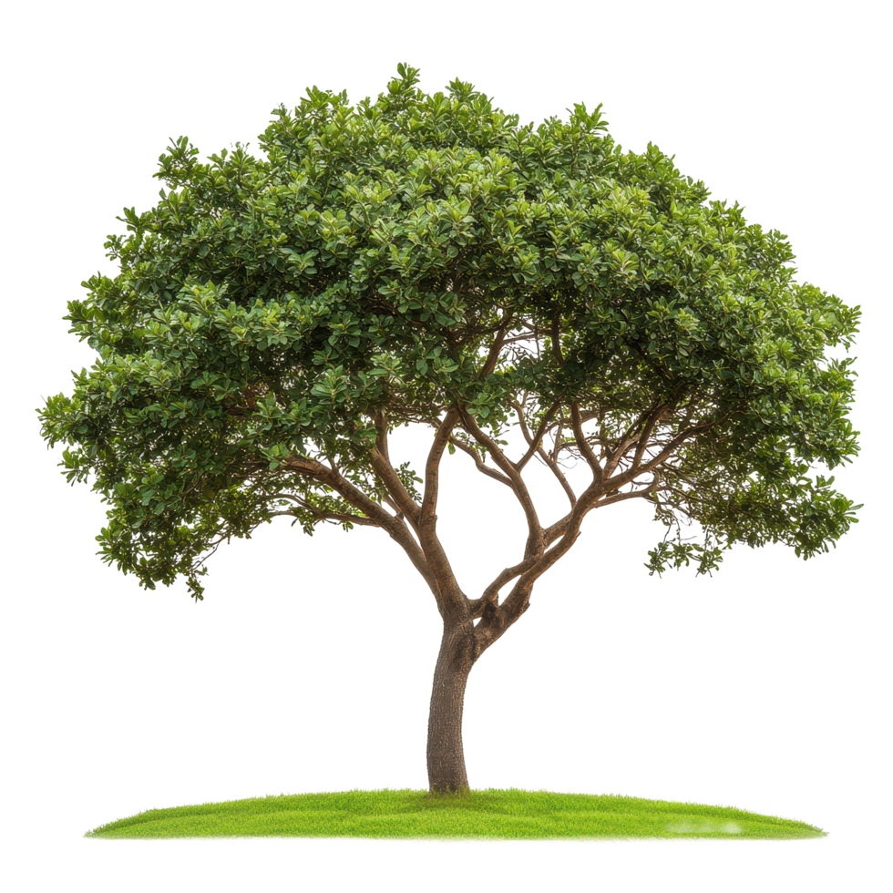 Closeup of a solitary tree on a bright Transparent background showcasing its lush green leaves and elegant structure, Closeup a tree isolated on a isolated on background png