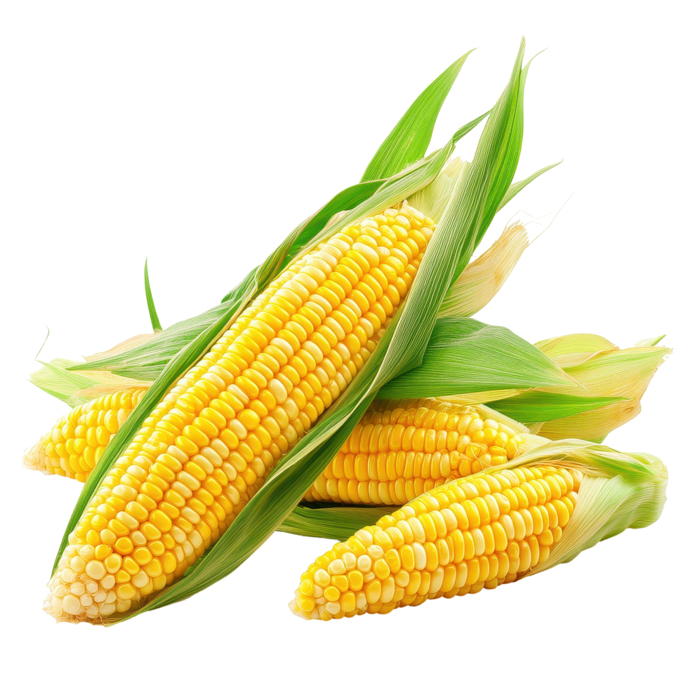 Fresh sweet corn with green husks isolated on a Transparent background showcasing its natural beauty, Sweet corn isolated on background png