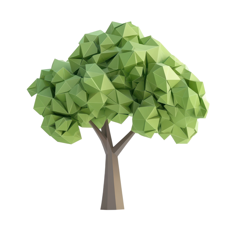Geometric green tree with textured leaves standing isolated on a white background, Geometric green tree flat 3d isolated on white background png