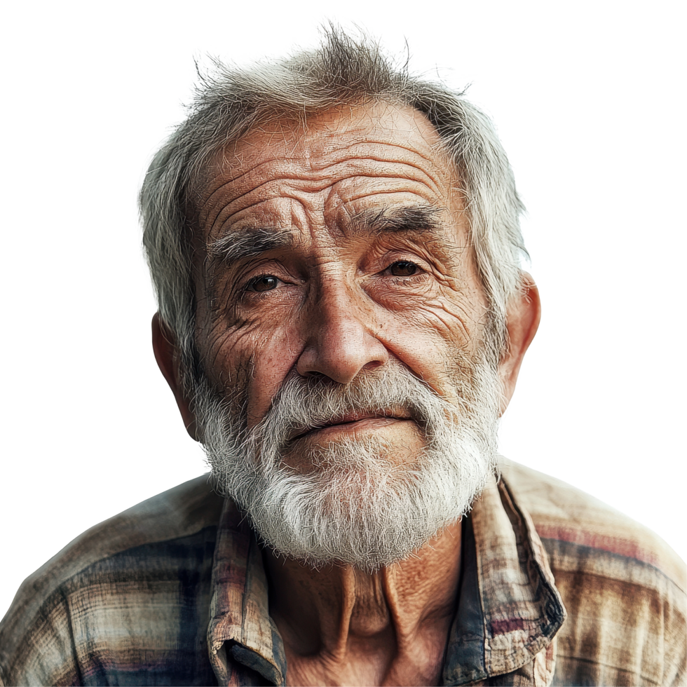 Portrait of an elderly man with a thoughtful expression against a plain Transparent background, Old man on background png