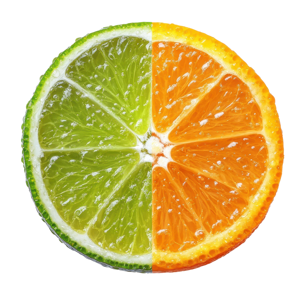 Freshly sliced lime, lemon, and orange halves isolated on a Transparent background for vibrant fruit display, Lime Lemon Orangeisolated on background png