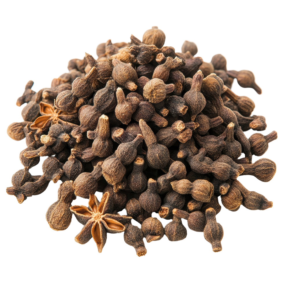 Pile of cloves isolated on Transparent background highlighting their texture and rich color, Pile cloves isolated on background png