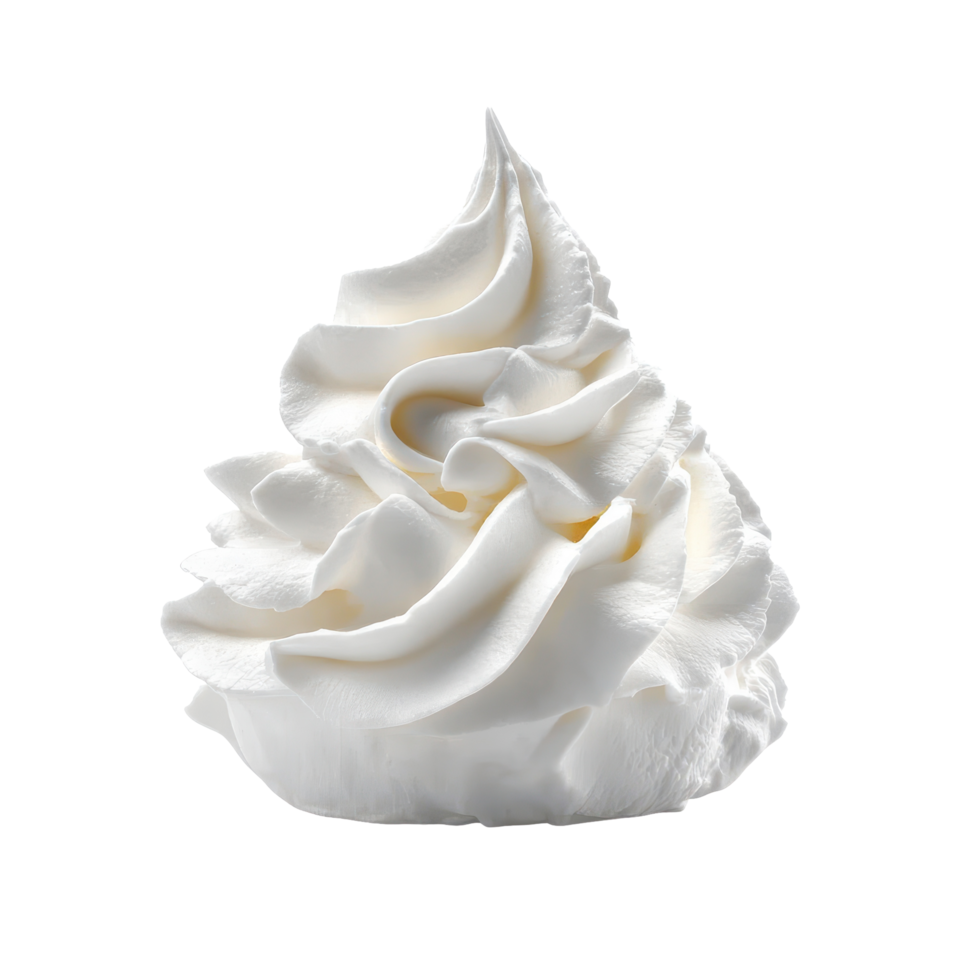 Whipped cream swirl on a clean Transparent background perfect for desserts and toppings, whipped cream isolated on background png
