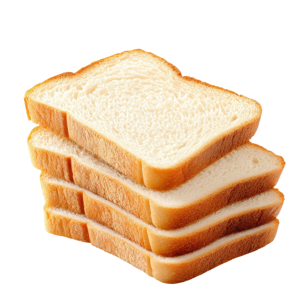 Sliced bread stacked neatly against a Transparent background showcasing its soft texture and perfect shape, sliced bread isolated on background png