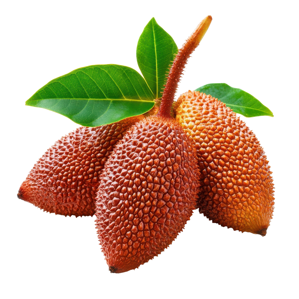 Fruit salak with fresh green leaf isolated on white background showcasing its unique texture and color, Fruit Salak with leaf isolated on white background png