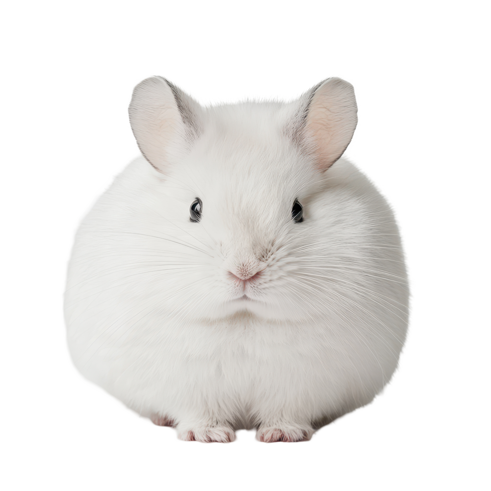 Fluffy white chinchilla relaxing against a plain background with soft features and adorable expression, White Chinchilla Transparent background png