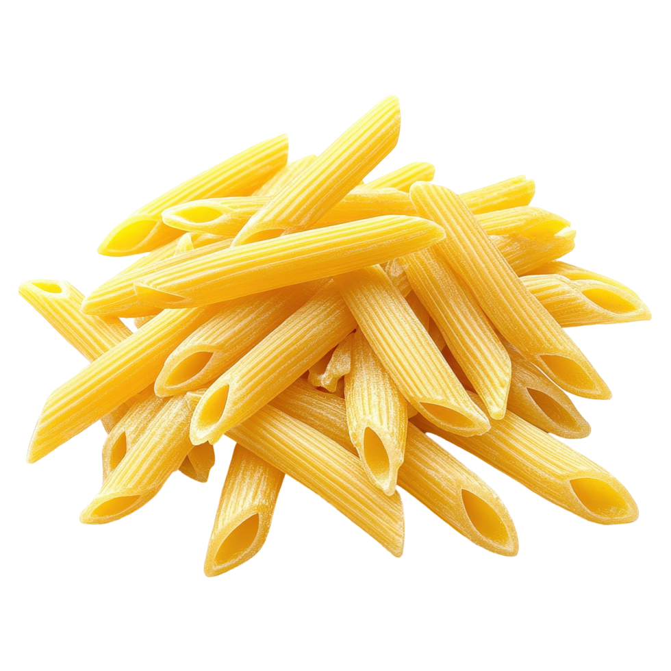 Penne pasta arranged on a Transparent background showcasing its smooth texture and shape, Penne pasta isolated non isolated on background png