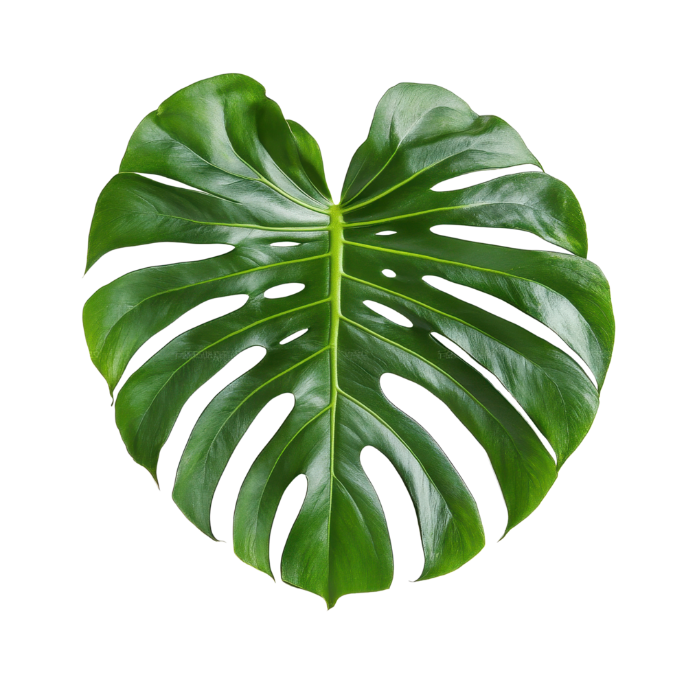 Monstera leaf isolated on a bright Transparent background showcasing its unique shape and rich green color, Monstera leaf isolated on background png