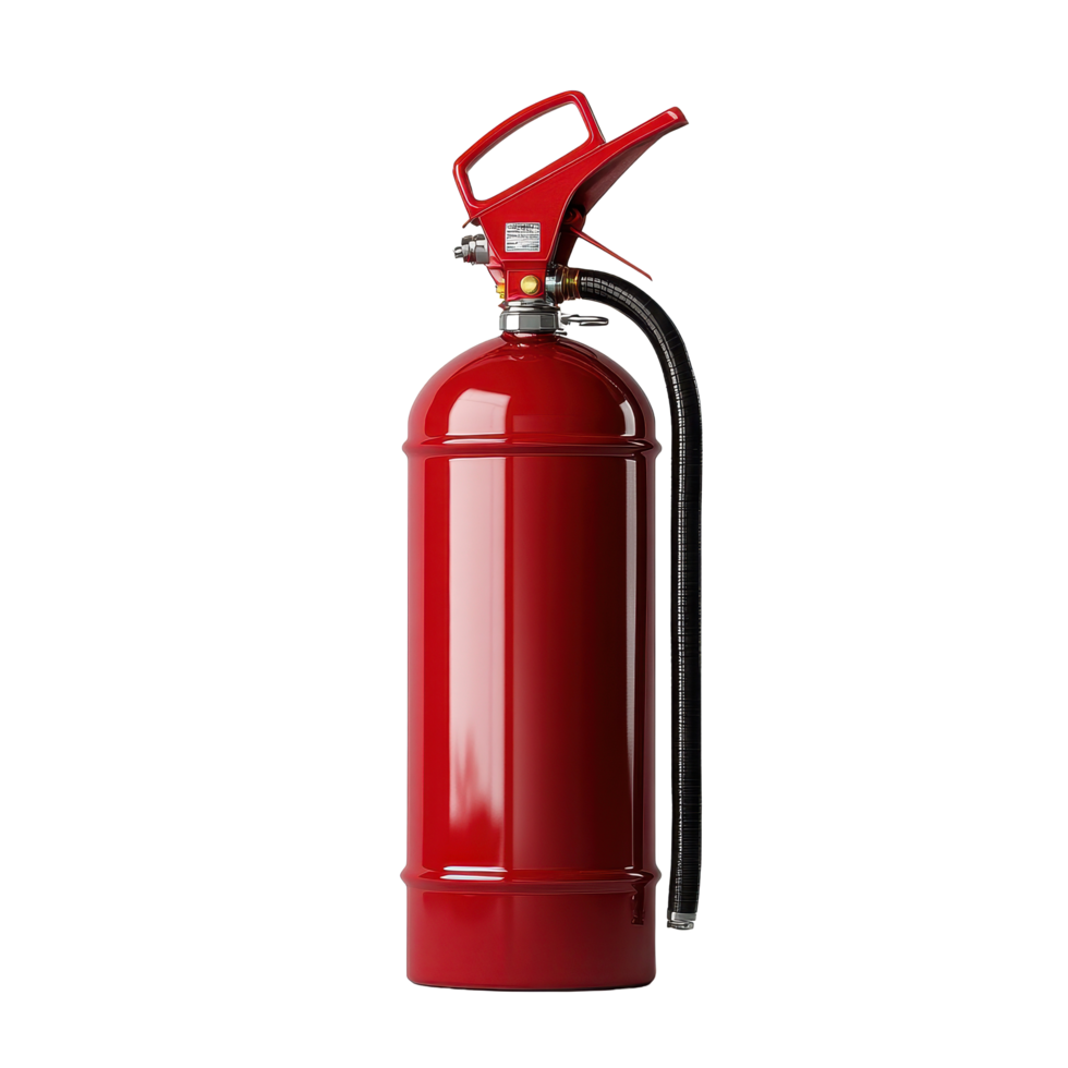 Large red fire extinguisher on a Transparent background for safety and emergency preparedness, Red large fire extinguisher isolated on background png