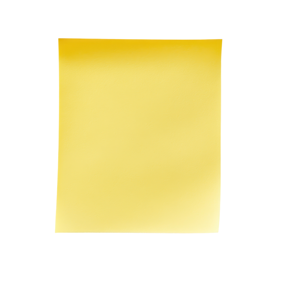 Yellow sticky post it note on a clean Transparent background for reminders and notes, Yellow sticky post it note isolated on background png
