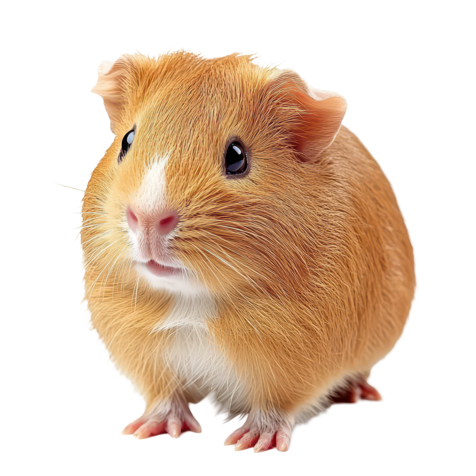 Cute guinea pig sitting on a white background, showcasing its round shape and vibrant fur texture, Guinea pig isolated on white background png