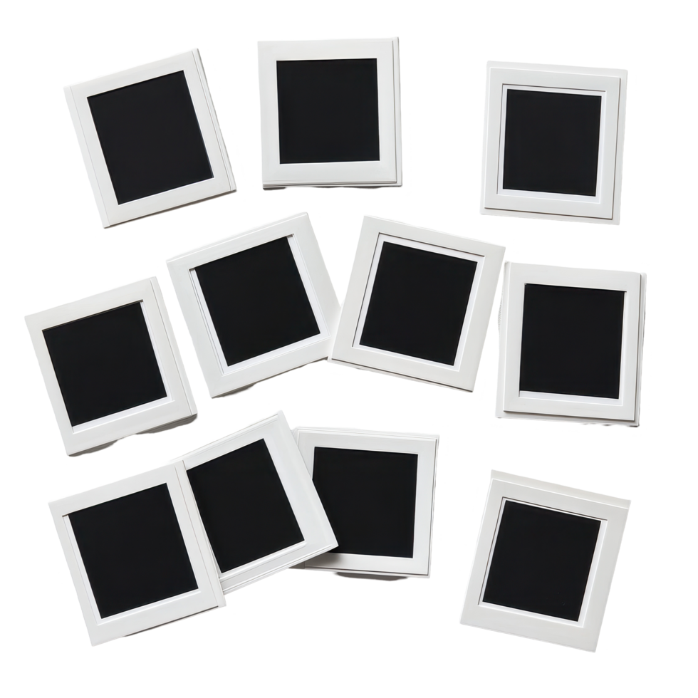Blank Polaroids arranged on a white background for creative display and design purposes, Blank Polaroids png