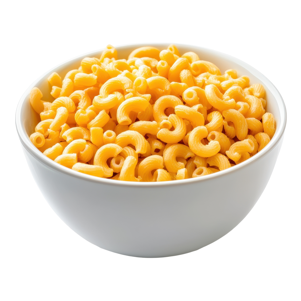 Dry macaroni in a white bowl isolated on a clean Transparent background for culinary use, dry macaroni in the white bowlisolated on background png