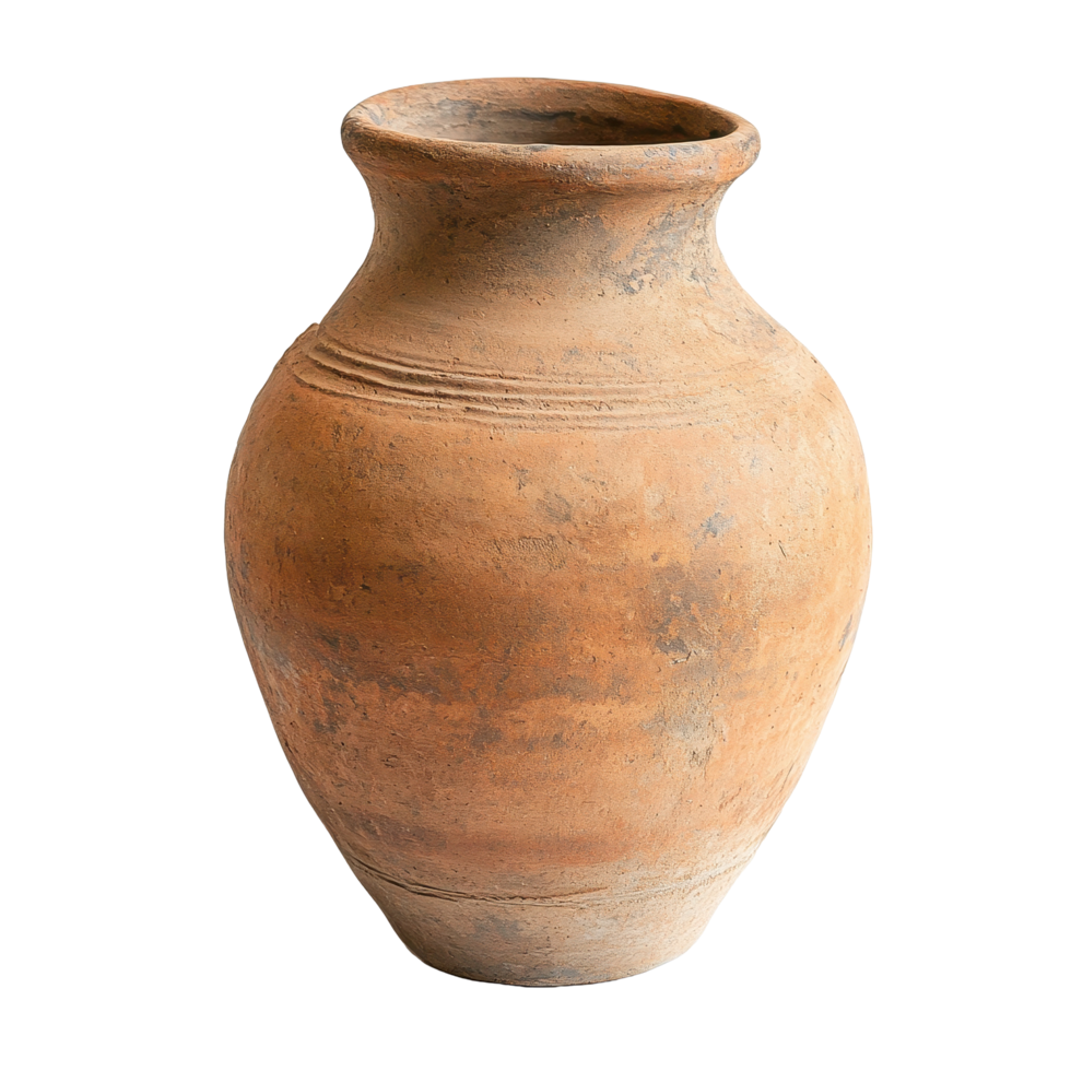 Old clay pot with unique shape isolated against a Transparent background for artistic and decorative display, Old clay pot on isolated on background png