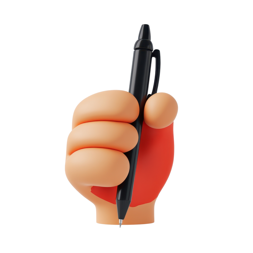Cartoon hand holding pen represents signing documents in a creative and playful way, Sign Paper Concept 3D Cartoon Hand Holding Pen on Transparent background png