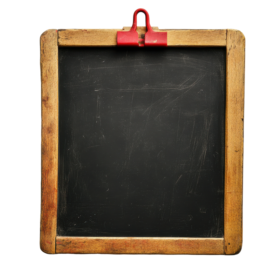 Blackboard with wooden frame and red handles for writing or drawing in classrooms or workshops, blackboard with a wooden frame and red handles png