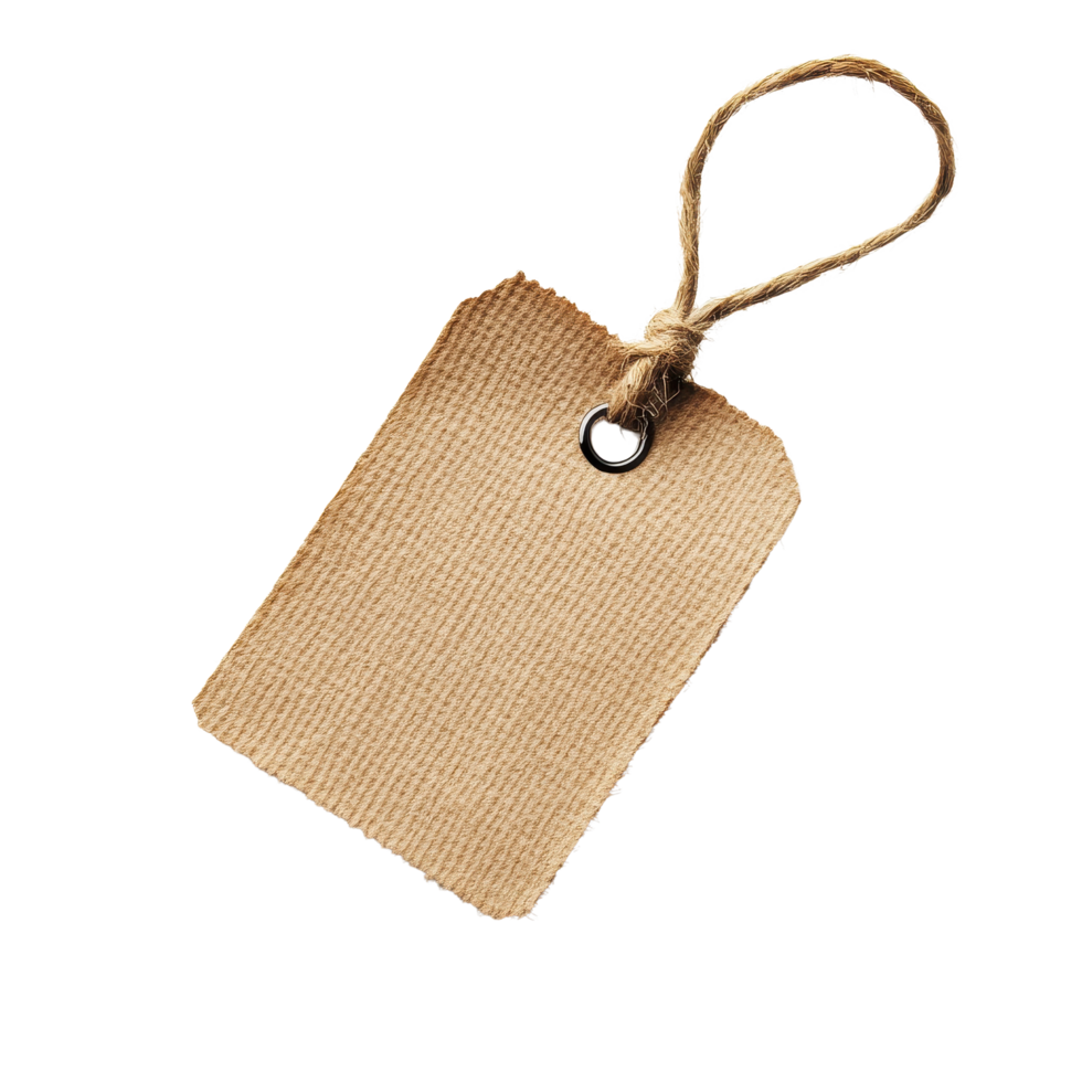 Blank kraft paper tag with string on Transparent background for labeling and pricing items, Label isolated on background png
